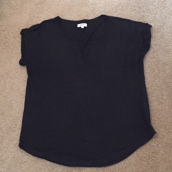 Madewell Tops - Madewell Black Linen Split Neck Pocket Tee
